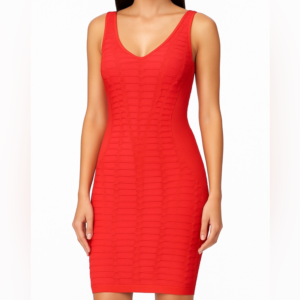 Bebe Red Bandage Bodycon Dress XS/S Textured Ribbed Stretch Sleeveless